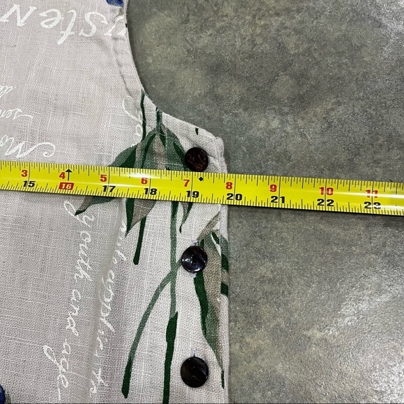 Sweet Jessie Petite 100% Linen Dress Floral Side Buttons Back Pocket Sz LP Boho - Picture 6 of 7